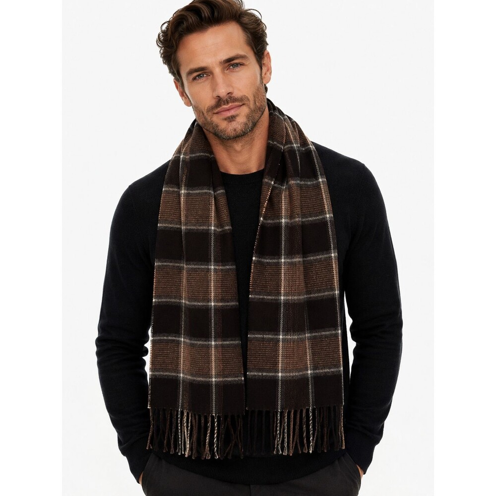 New Geoffrey Beene Scarf Made in Italy Plaid Fringe Soft Preppy Heritage Classic